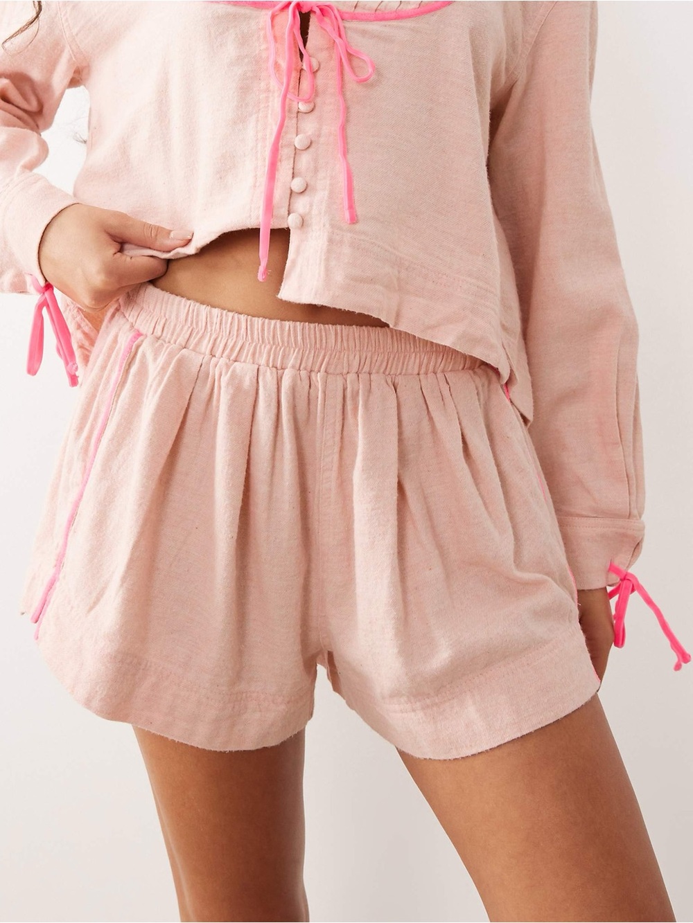 Free People Close to Home Flannel Set Neon Peach - Picture 5 of 10